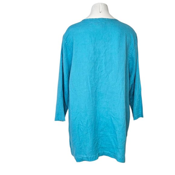 FLAX Womens 100% Linen Lagenlook Shirt, Blue, Pleated, Scoop Neck, Size M - Picture 4 of 8